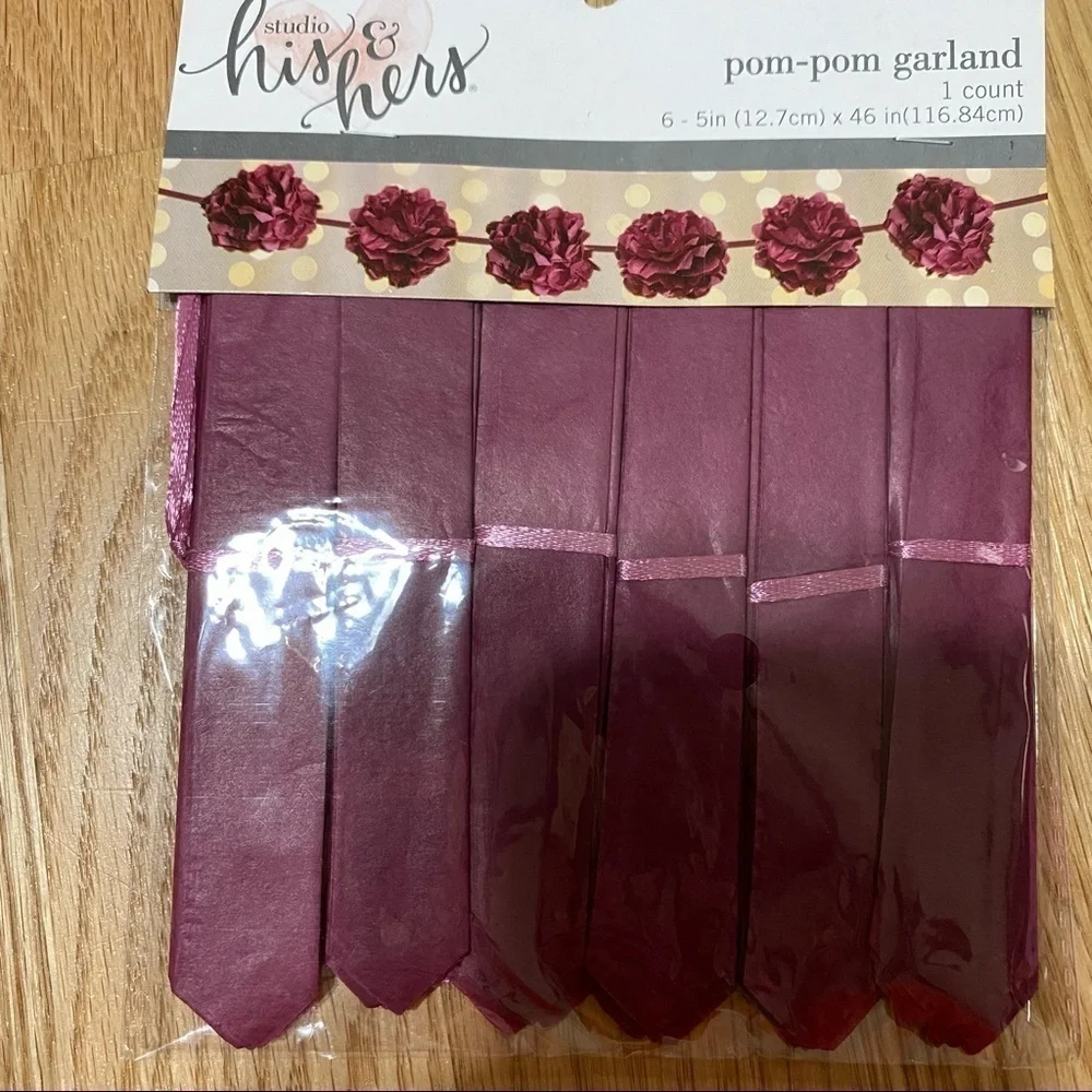 Burgundy Maroon Pom Pom Garland Decoration NEW Wedding Bridal Shower Birthday